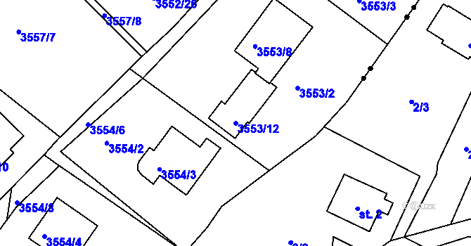 Parcela st. 3553/12 v KÚ Turnov, Katastrální mapa