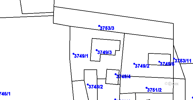 Parcela st. 3749/3 v KÚ Turnov, Katastrální mapa