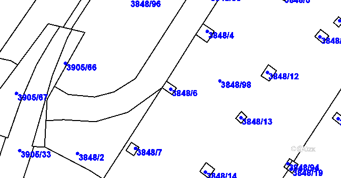 Parcela st. 3848/6 v KÚ Turnov, Katastrální mapa