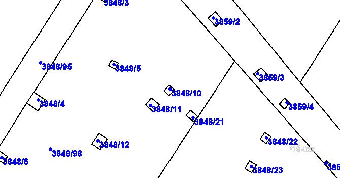 Parcela st. 3848/10 v KÚ Turnov, Katastrální mapa