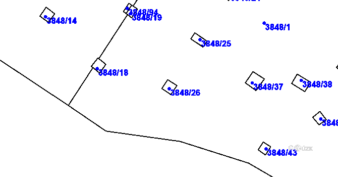 Parcela st. 3848/26 v KÚ Turnov, Katastrální mapa