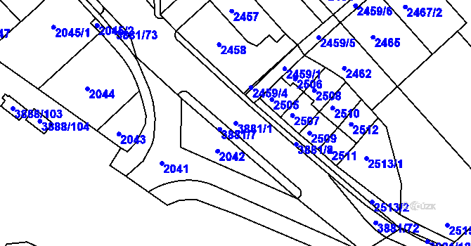 Parcela st. 3881/1 v KÚ Turnov, Katastrální mapa