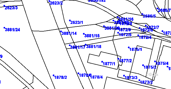 Parcela st. 3881/18 v KÚ Turnov, Katastrální mapa
