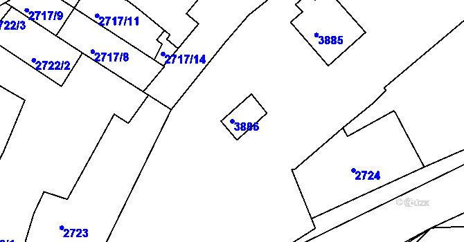 Parcela st. 3886 v KÚ Turnov, Katastrální mapa