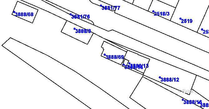 Parcela st. 3888/69 v KÚ Turnov, Katastrální mapa