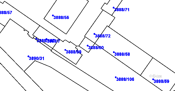 Parcela st. 3888/60 v KÚ Turnov, Katastrální mapa