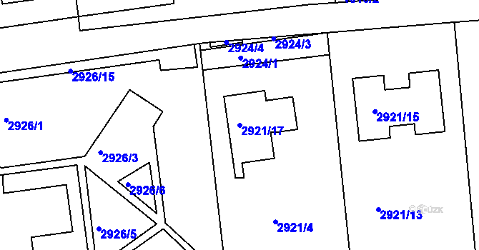 Parcela st. 2921/17 v KÚ Turnov, Katastrální mapa
