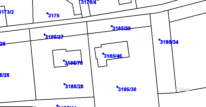 Parcela st. 3185/46 v KÚ Turnov, Katastrální mapa