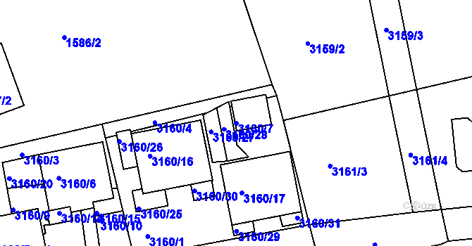 Parcela st. 3160/7 v KÚ Turnov, Katastrální mapa