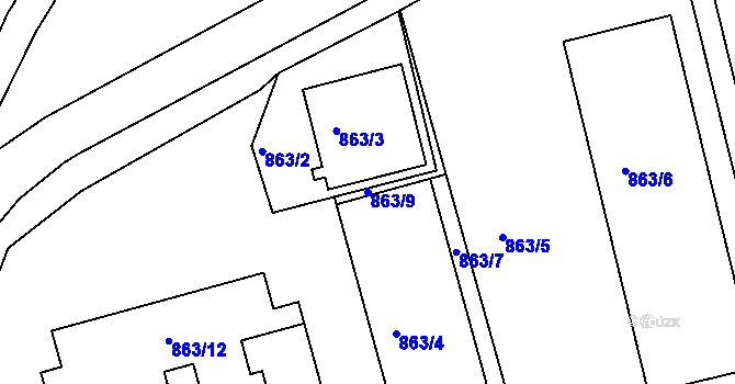 Parcela st. 863/9 v KÚ Turnov, Katastrální mapa