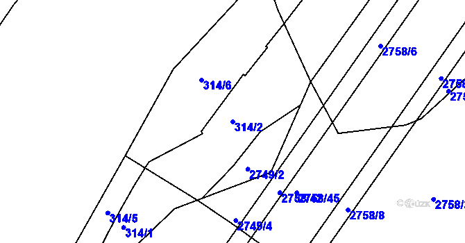 Parcela st. 314/2 v KÚ Turnov, Katastrální mapa