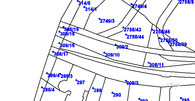 Parcela st. 308/10 v KÚ Turnov, Katastrální mapa