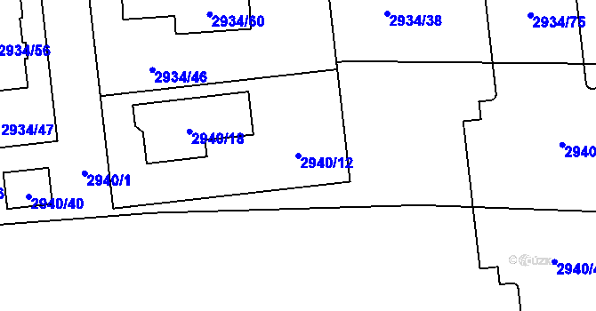 Parcela st. 2940/12 v KÚ Turnov, Katastrální mapa