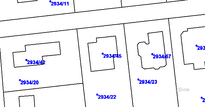 Parcela st. 2934/45 v KÚ Turnov, Katastrální mapa