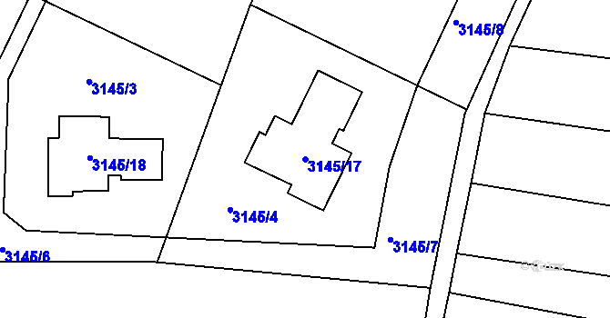 Parcela st. 3145/17 v KÚ Turnov, Katastrální mapa