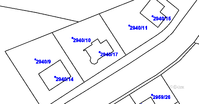 Parcela st. 2940/17 v KÚ Turnov, Katastrální mapa