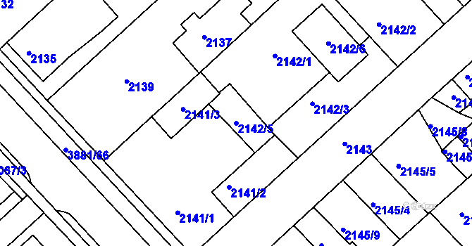 Parcela st. 2142/5 v KÚ Turnov, Katastrální mapa