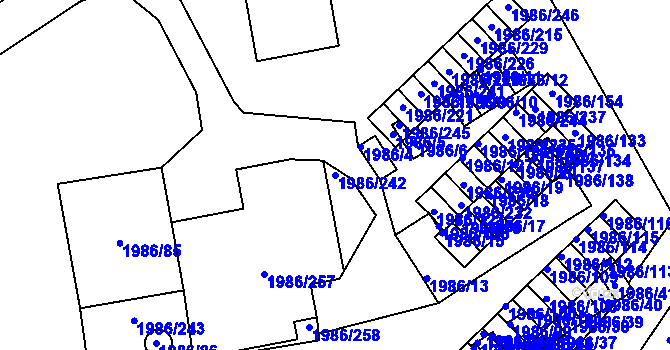 Parcela st. 1986/242 v KÚ Turnov, Katastrální mapa