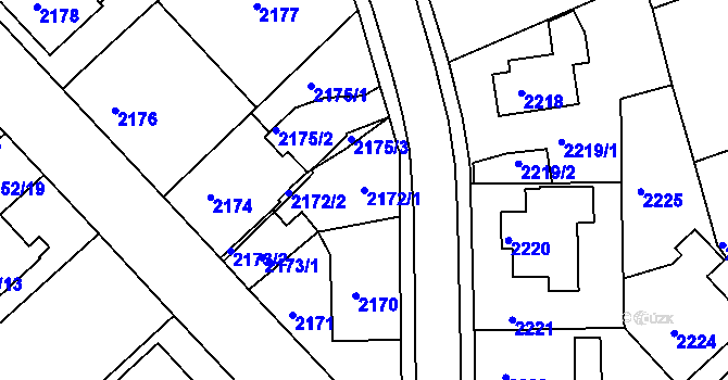 Parcela st. 2172/1 v KÚ Turnov, Katastrální mapa