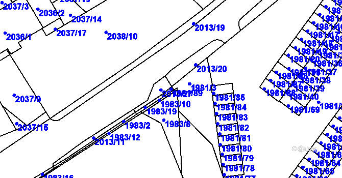 Parcela st. 1981/89 v KÚ Turnov, Katastrální mapa
