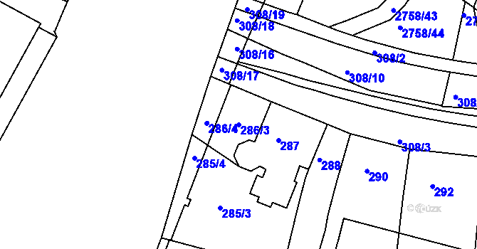 Parcela st. 286/3 v KÚ Turnov, Katastrální mapa