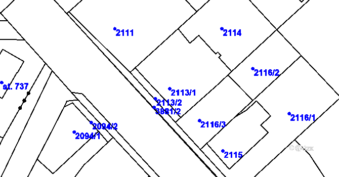 Parcela st. 2113/1 v KÚ Turnov, Katastrální mapa