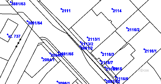 Parcela st. 2113/2 v KÚ Turnov, Katastrální mapa