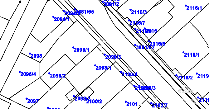 Parcela st. 2098/3 v KÚ Turnov, Katastrální mapa