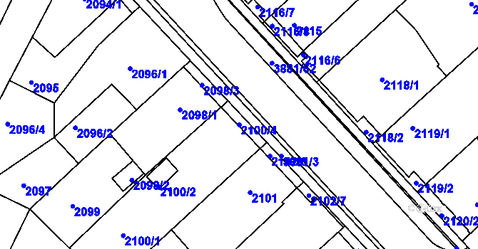Parcela st. 2100/4 v KÚ Turnov, Katastrální mapa