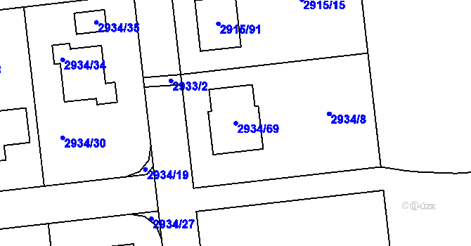 Parcela st. 2934/69 v KÚ Turnov, Katastrální mapa