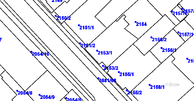 Parcela st. 2153/1 v KÚ Turnov, Katastrální mapa