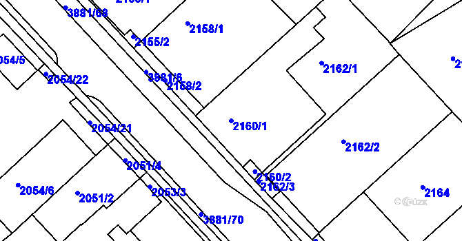 Parcela st. 2160/1 v KÚ Turnov, Katastrální mapa
