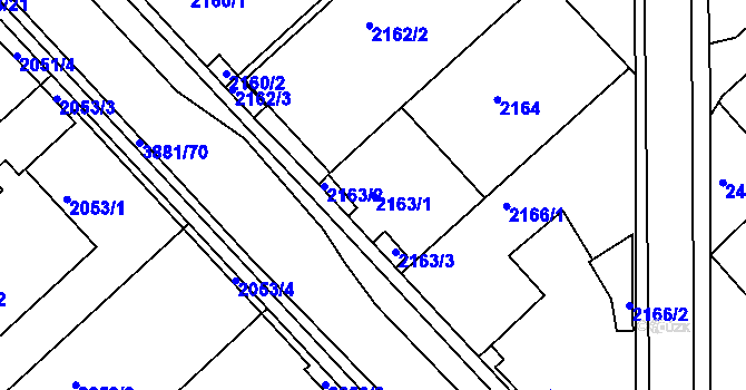 Parcela st. 2163/1 v KÚ Turnov, Katastrální mapa