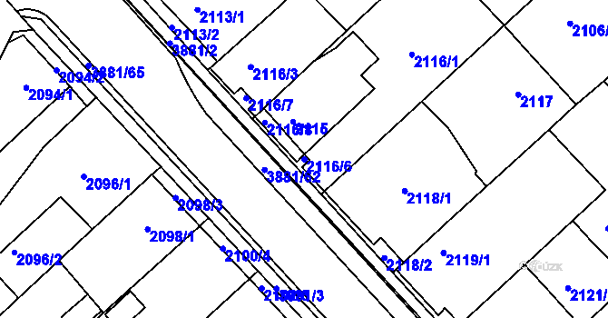 Parcela st. 2116/6 v KÚ Turnov, Katastrální mapa