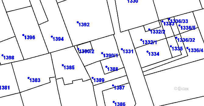 Parcela st. 1390/1 v KÚ Turnov, Katastrální mapa