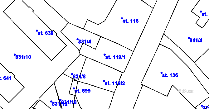 Parcela st. 119/1 v KÚ Daliměřice, Katastrální mapa