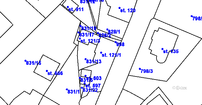 Parcela st. 121/1 v KÚ Daliměřice, Katastrální mapa