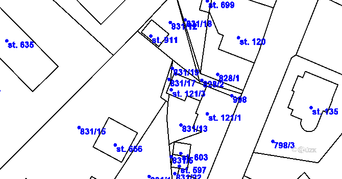 Parcela st. 121/3 v KÚ Daliměřice, Katastrální mapa