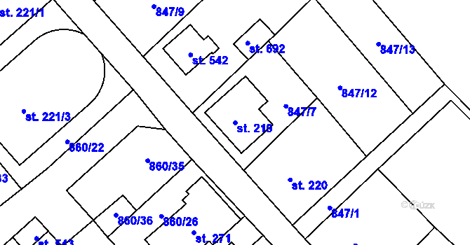 Parcela st. 219 v KÚ Daliměřice, Katastrální mapa
