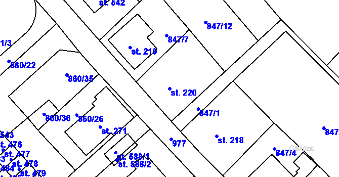 Parcela st. 220 v KÚ Daliměřice, Katastrální mapa
