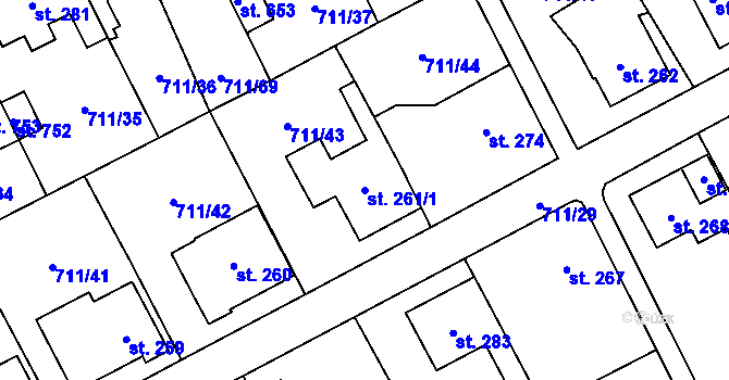 Parcela st. 261/1 v KÚ Daliměřice, Katastrální mapa