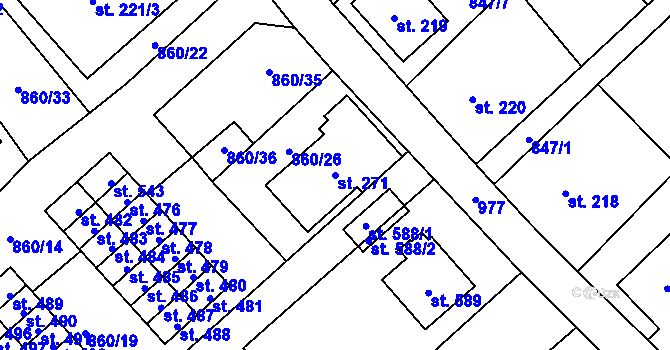 Parcela st. 271 v KÚ Daliměřice, Katastrální mapa