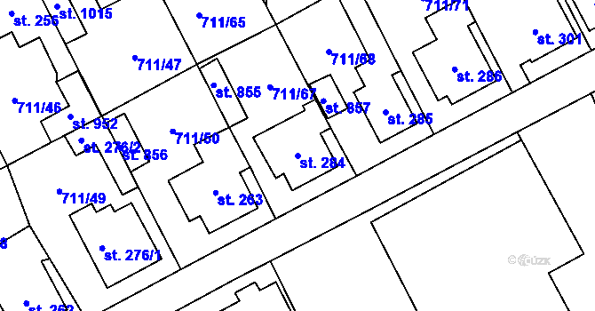 Parcela st. 284 v KÚ Daliměřice, Katastrální mapa