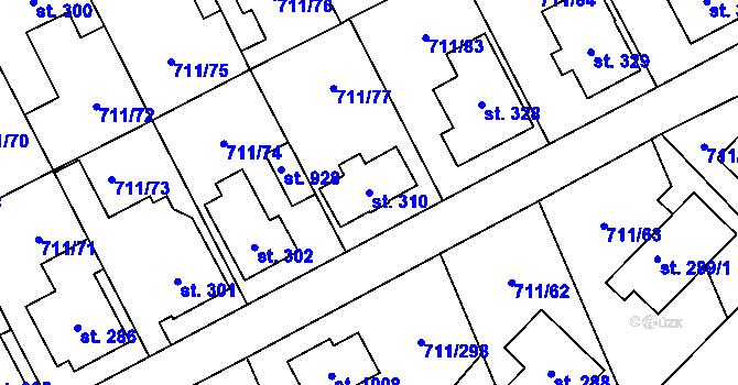 Parcela st. 310 v KÚ Daliměřice, Katastrální mapa