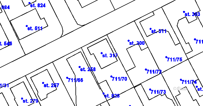 Parcela st. 317 v KÚ Daliměřice, Katastrální mapa