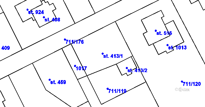 Parcela st. 413/1 v KÚ Daliměřice, Katastrální mapa