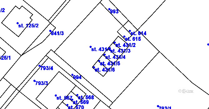 Parcela st. 431/4 v KÚ Daliměřice, Katastrální mapa
