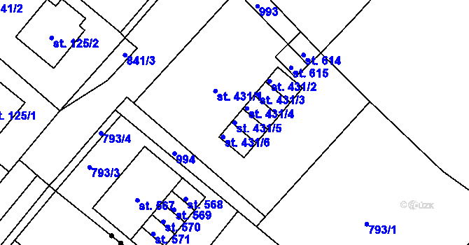 Parcela st. 431/5 v KÚ Daliměřice, Katastrální mapa