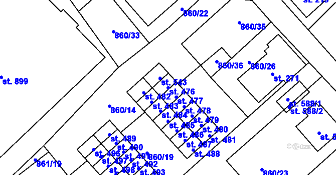 Parcela st. 476 v KÚ Daliměřice, Katastrální mapa