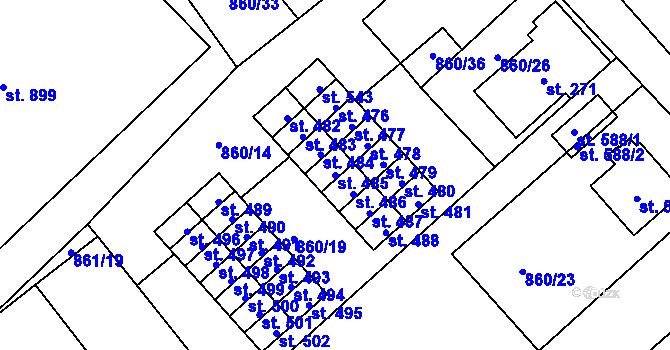 Parcela st. 485 v KÚ Daliměřice, Katastrální mapa